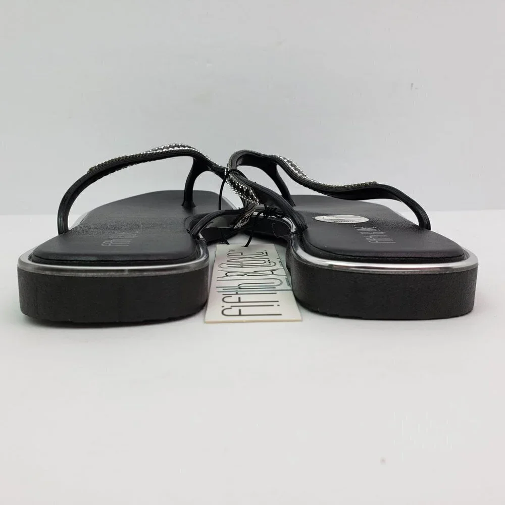 Fifth & Luxe Womens Sz 5/6 Black Silver Rhinestone Slip On Fashion Thong Sandals